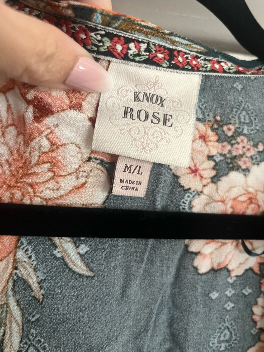 Knox Rose Floral Kimono Cardigan in Teal and Peach - Picture 3 of 5